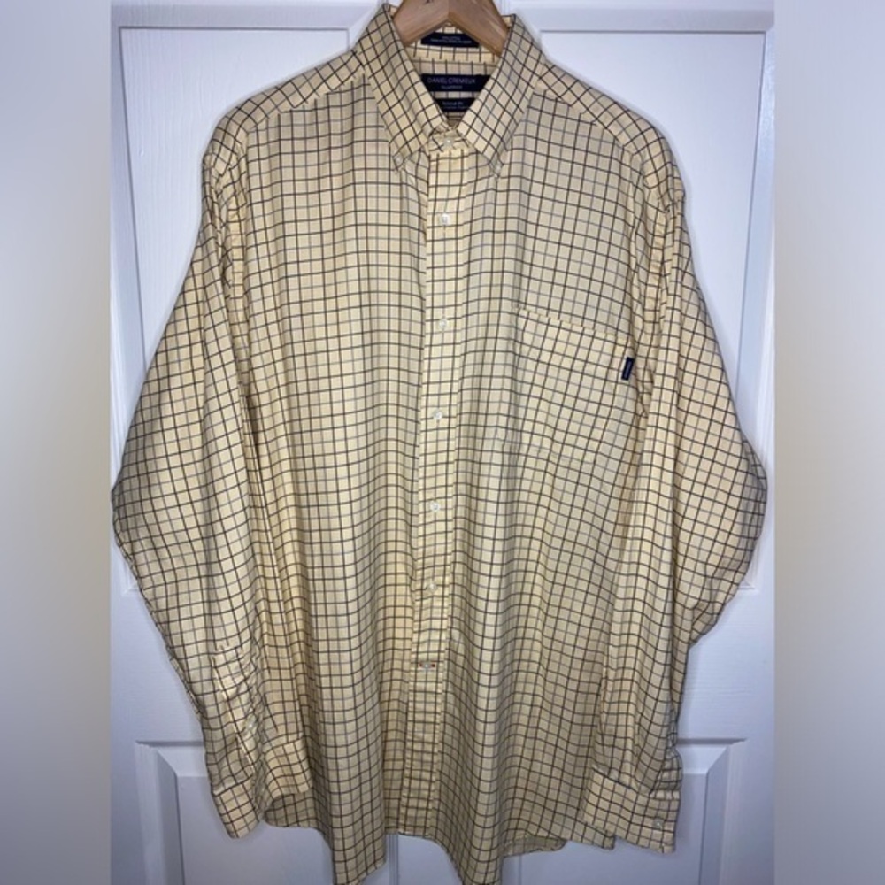 Daniel Cremieux Yellow Checkered Tailored Fit Casual Button Down Shirt Men’s XL